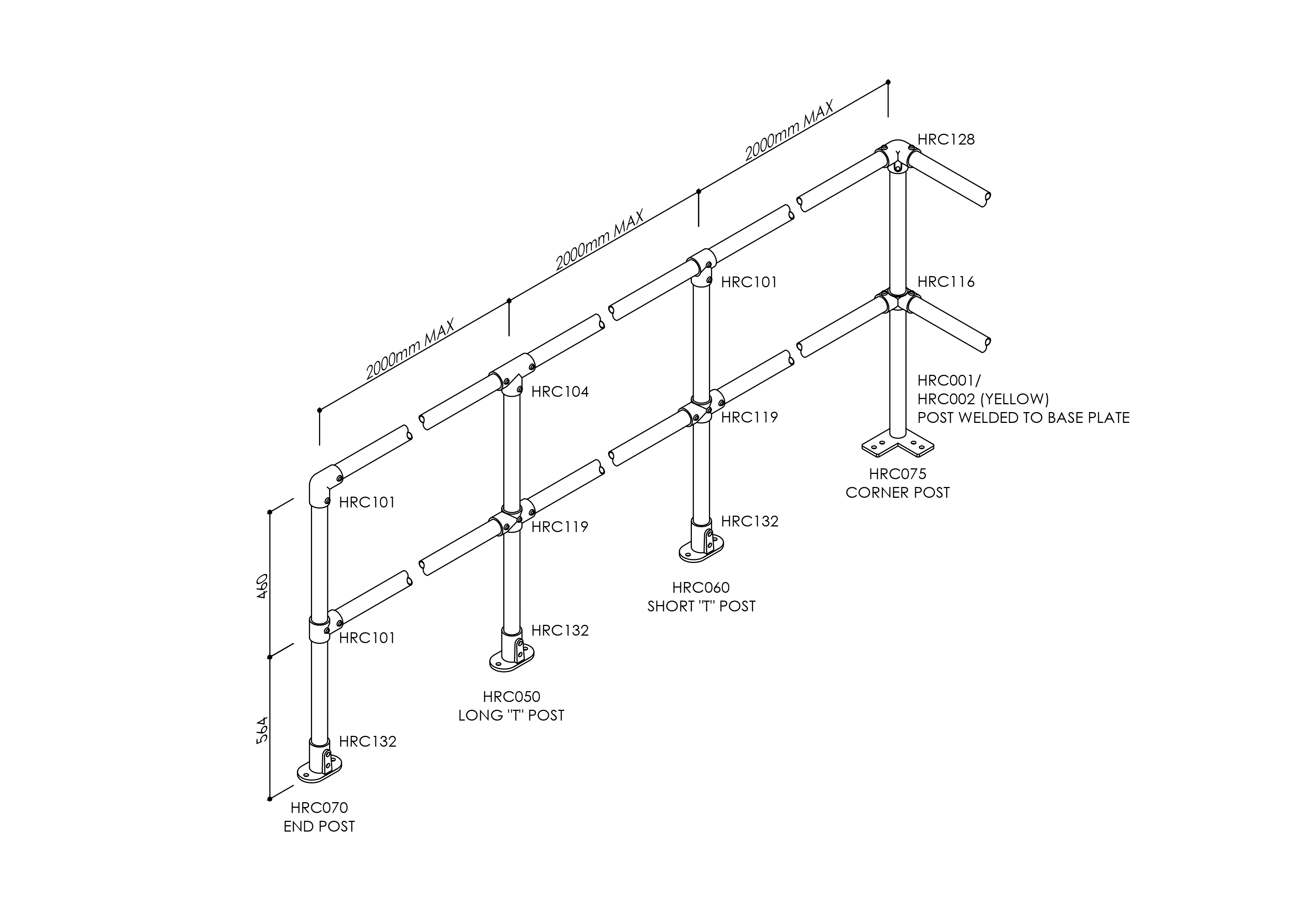 Clamp style hand rail diagram